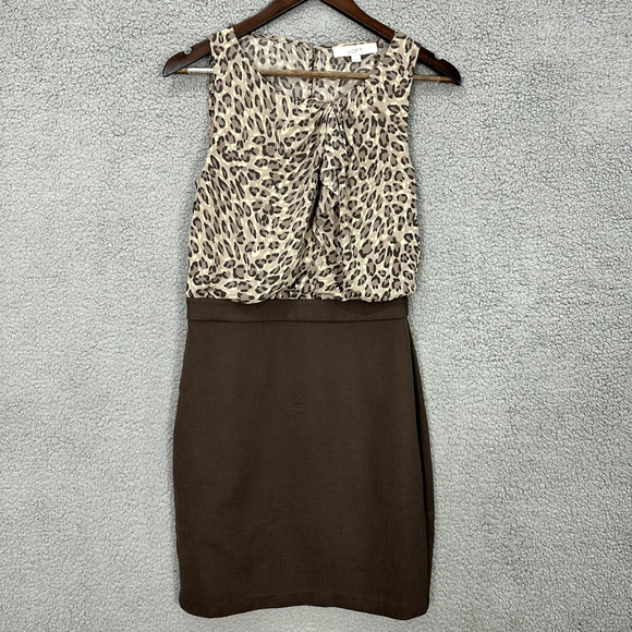 LOFT Brown Animal Leopard Print Sheath Dress Sleeveless Career Boho Chic Women 2 - Picture 1 of 6